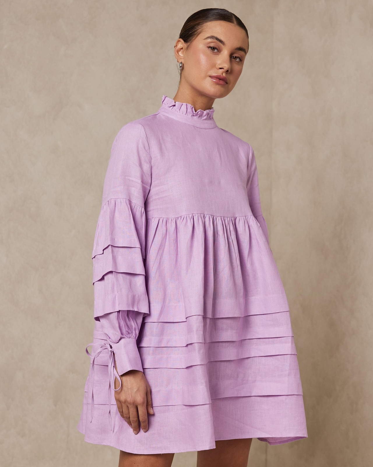 Pleat Detail Linen Smock Dress