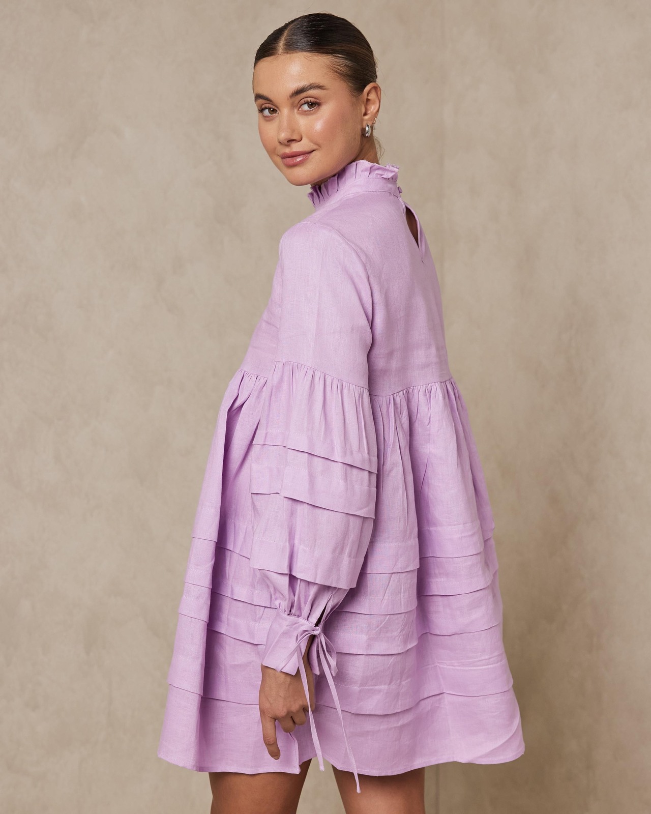 Pleat Detail Linen Smock Dress
