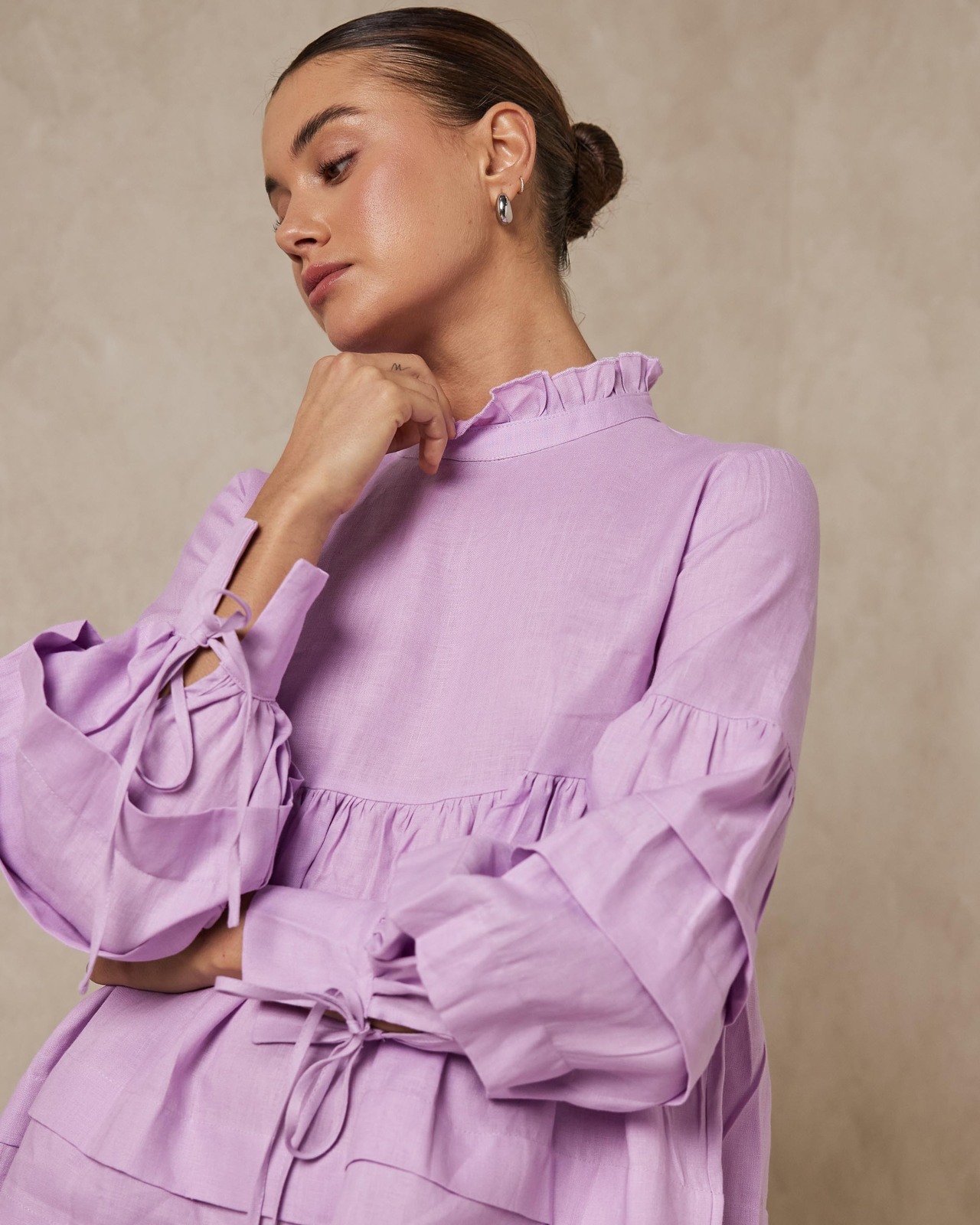 Pleat Detail Linen Smock Dress