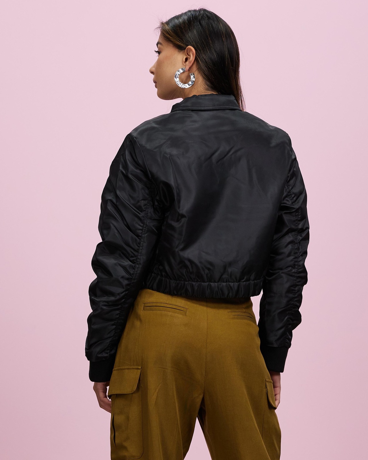 Nylon Cropped Bomber Jacket