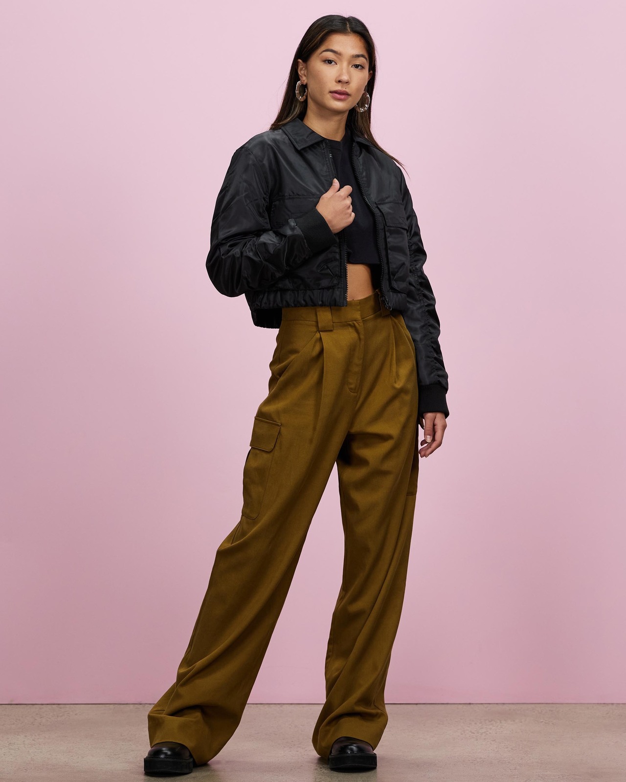 Nylon Cropped Bomber Jacket