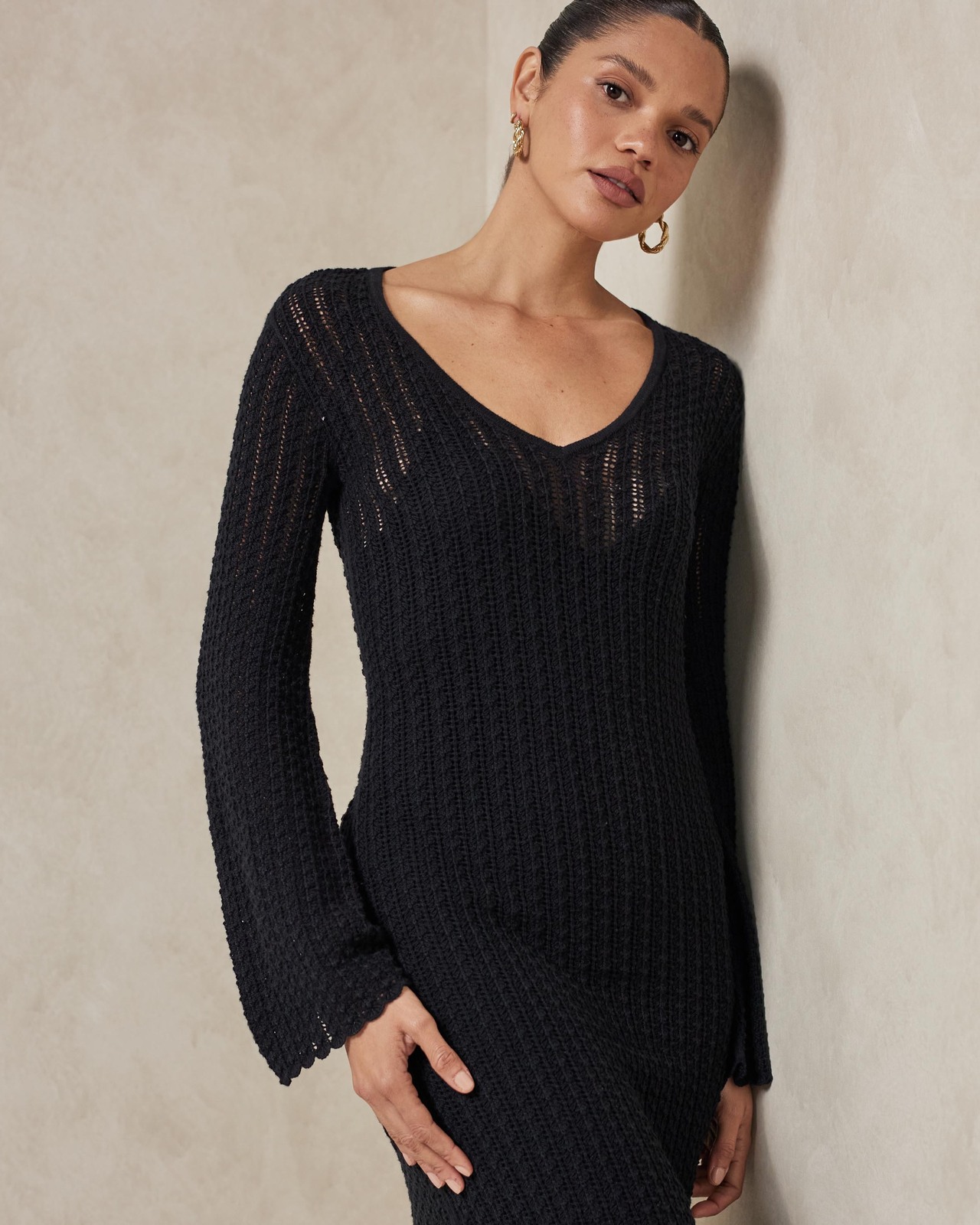 AERE Long Sleeve Crochet Dress - AirRobe