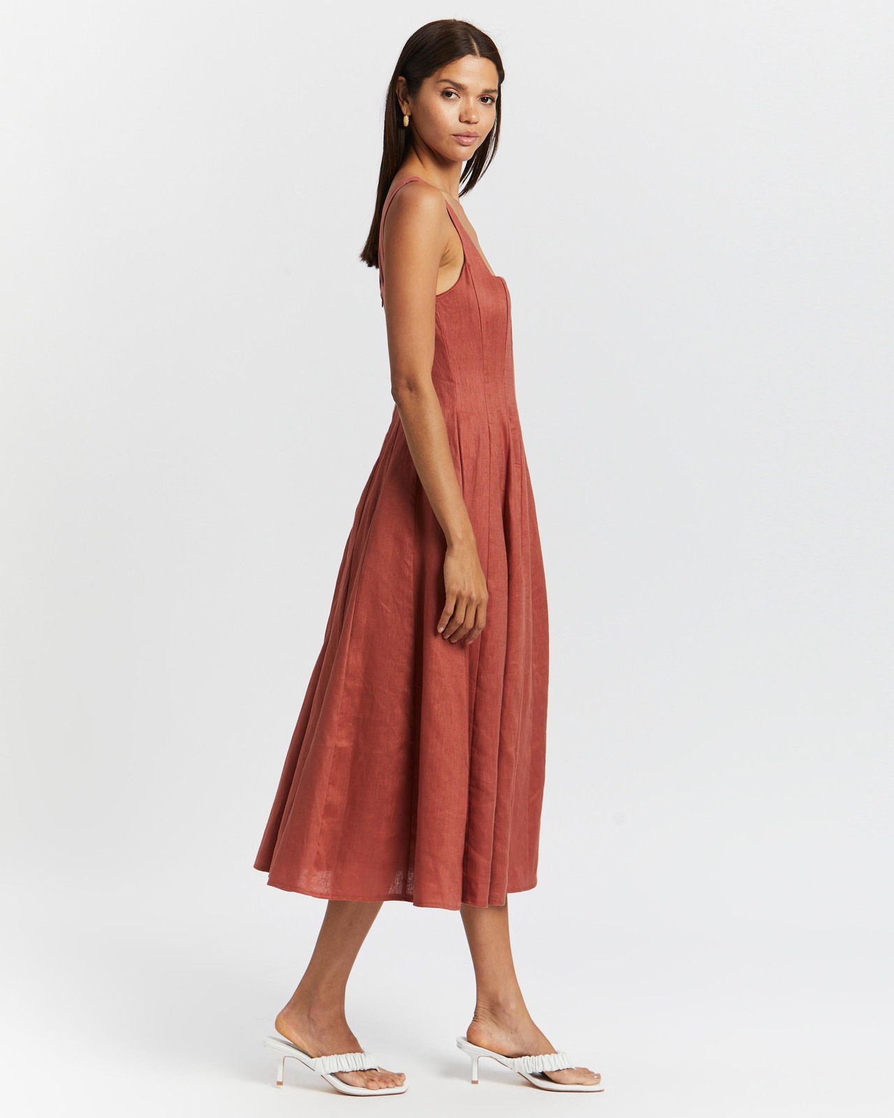 Sleeveless Boned Linen Midi Dress