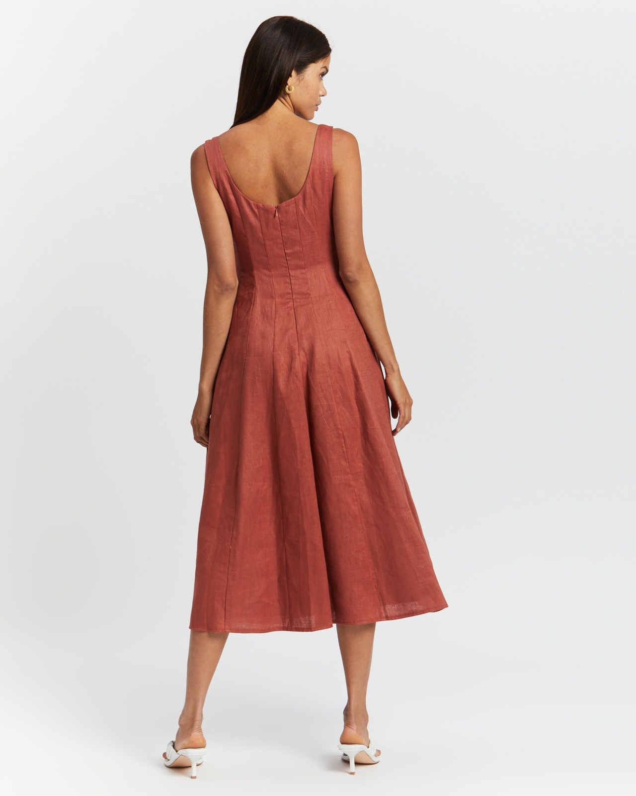 Sleeveless Boned Linen Midi Dress