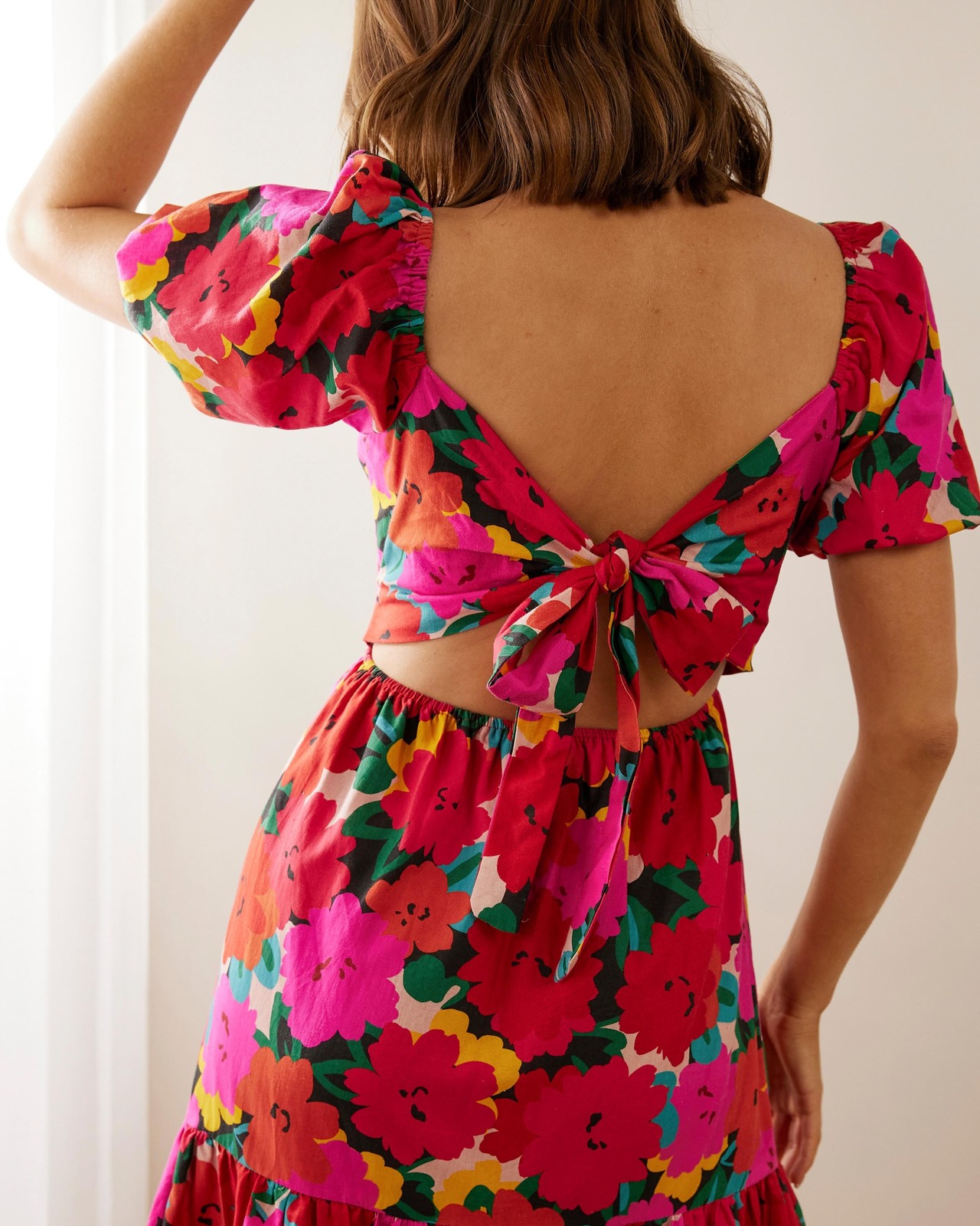 Fairlight Open Back Linen Blend Midi Dress