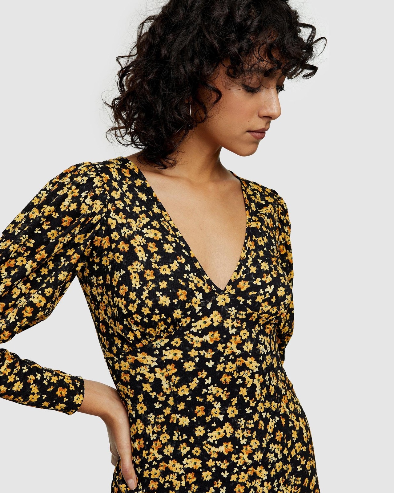 V-Neck Textured Midi Dress