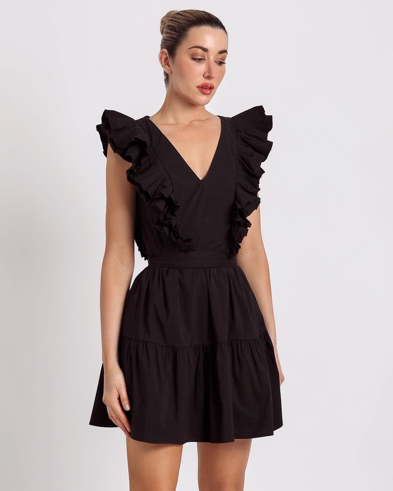 Cira Pleated Sleeve Mini Dress