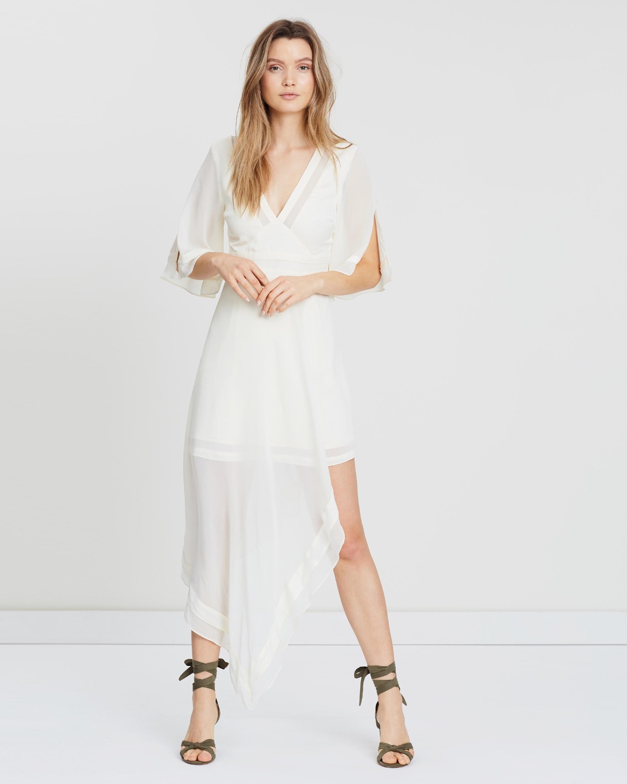 Sheer Overlay Dress with Asymmetric Hem