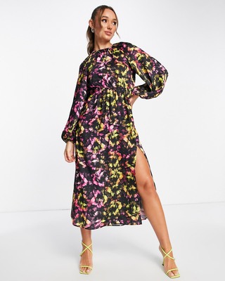 TOPSHOP Open Back Neon Floral Midi Dress - AirRobe