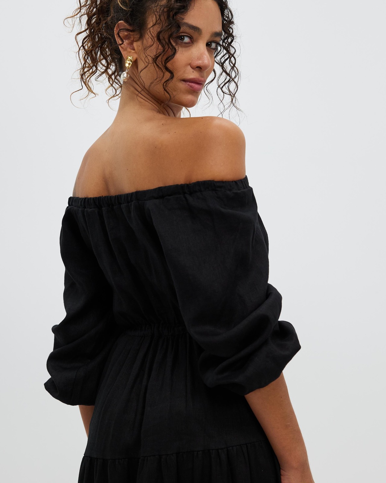 Off Shoulder Linen Maxi Dress