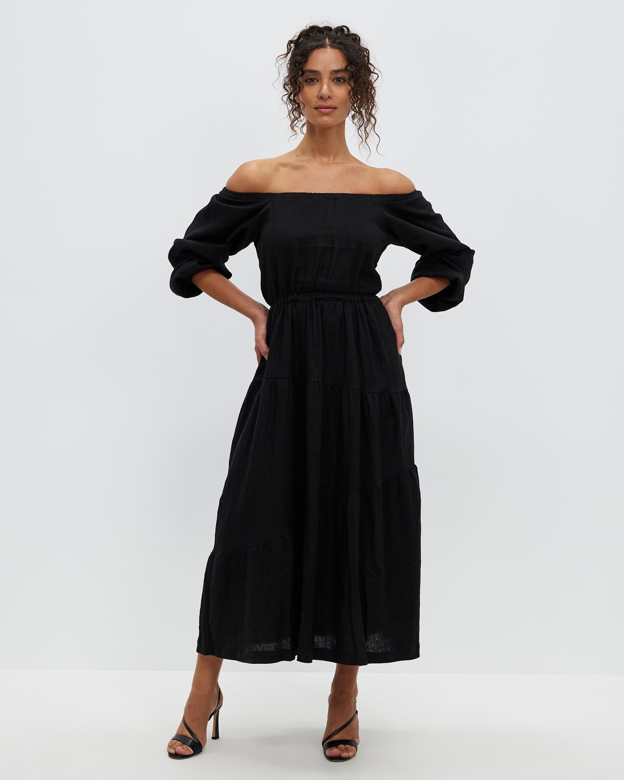 Off Shoulder Linen Maxi Dress