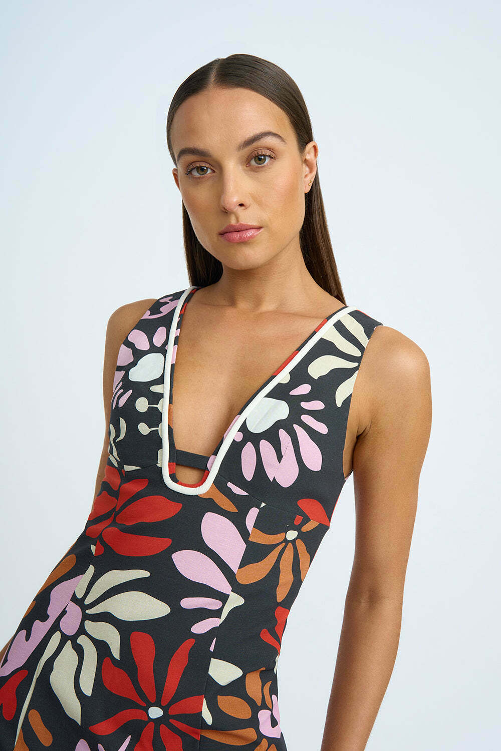 Dandy Breeze V Front Mini Dress - Black Multi