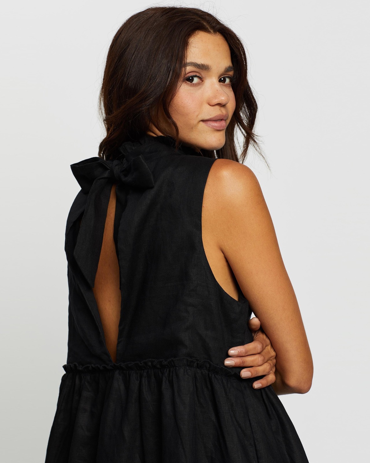 Frill Tiered Linen Mini Dress