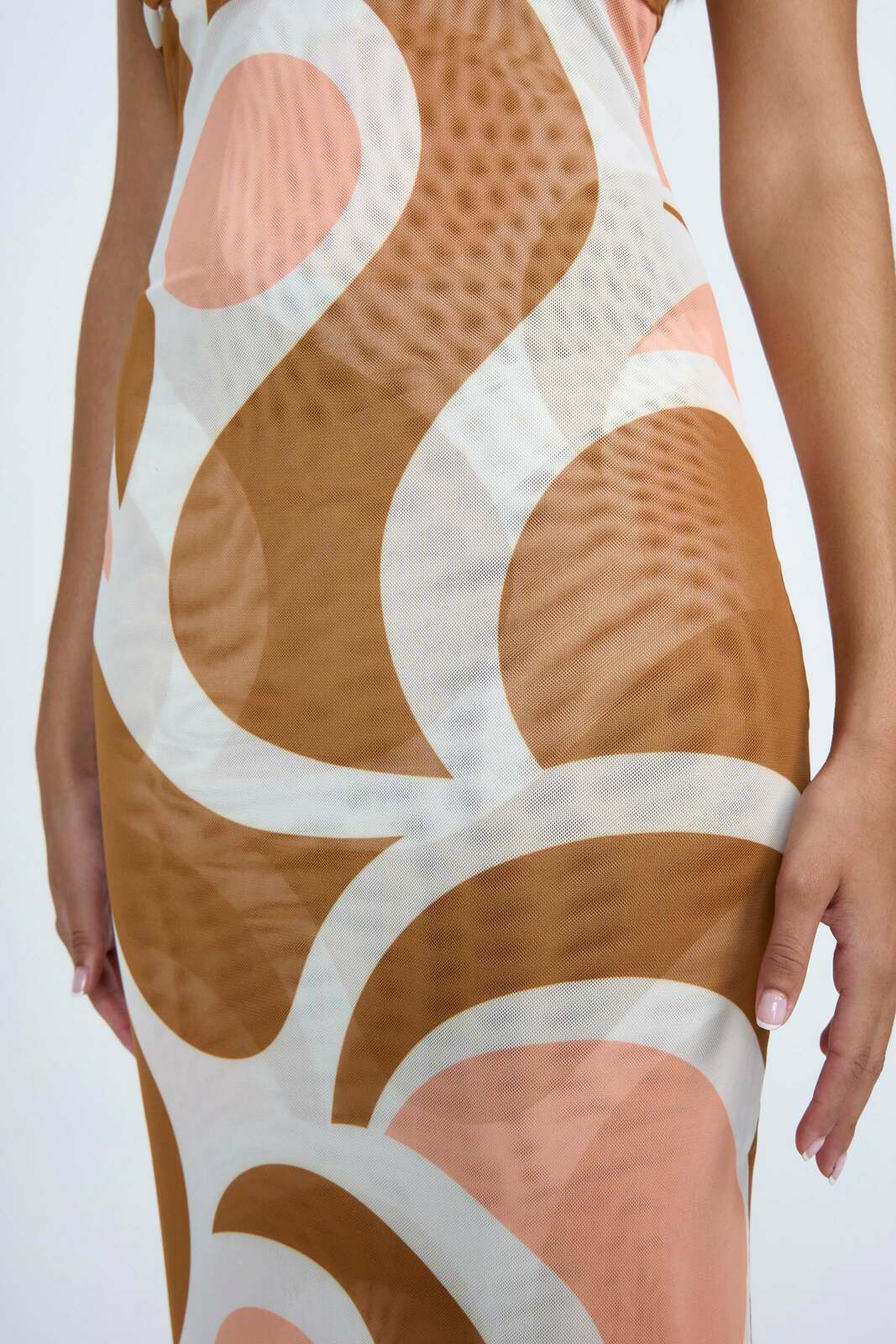 Geo Maze Mesh Midi Dress | Final Sale  - Brown Ivory Orange
