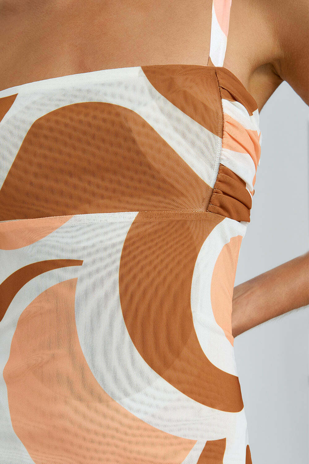 Geo Maze Mesh Midi Dress | Final Sale  - Brown Ivory Orange
