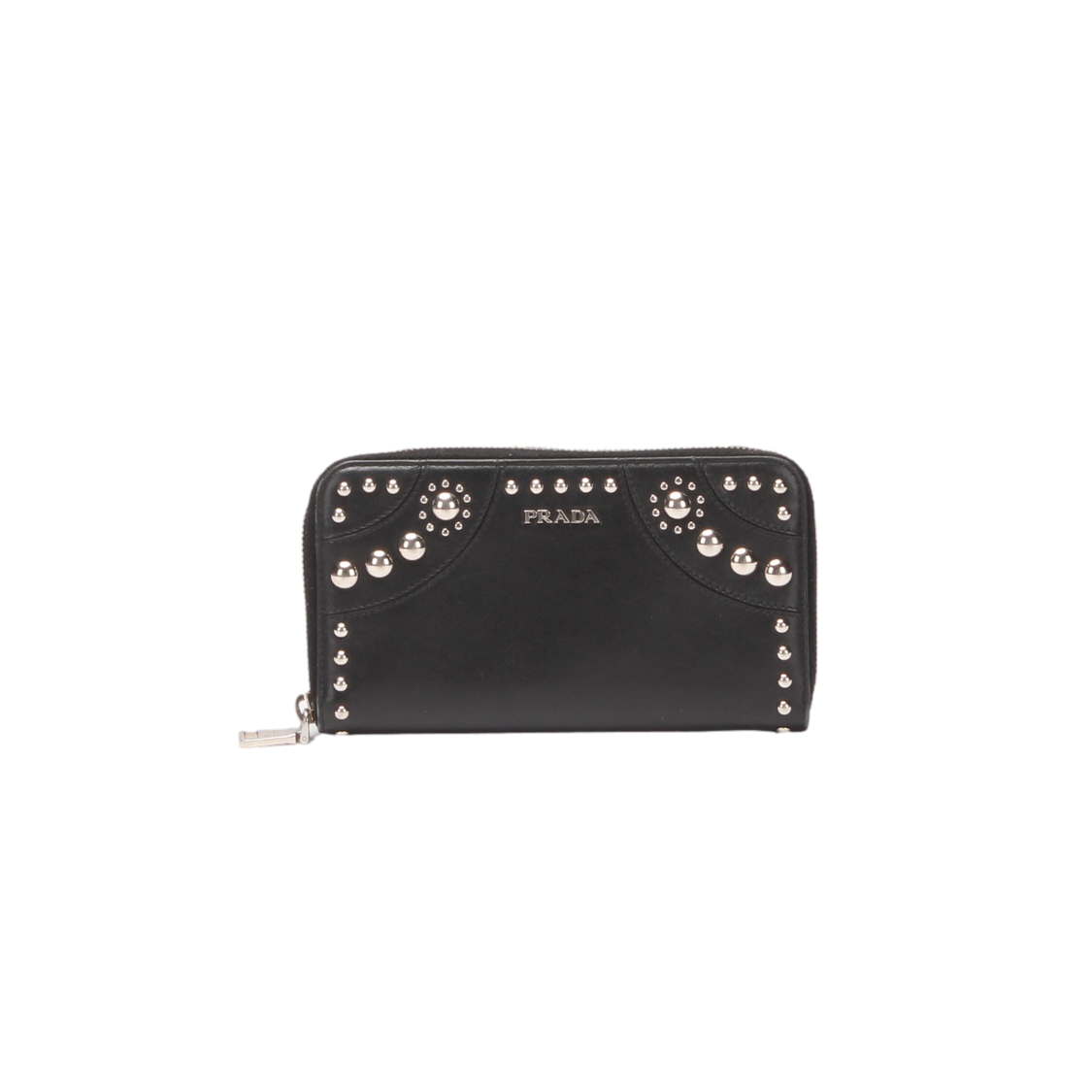 【関税&送料込】Prada Studded Leather French Wallet PRADA Long Wallet Black Saffiano Leather studded Limited