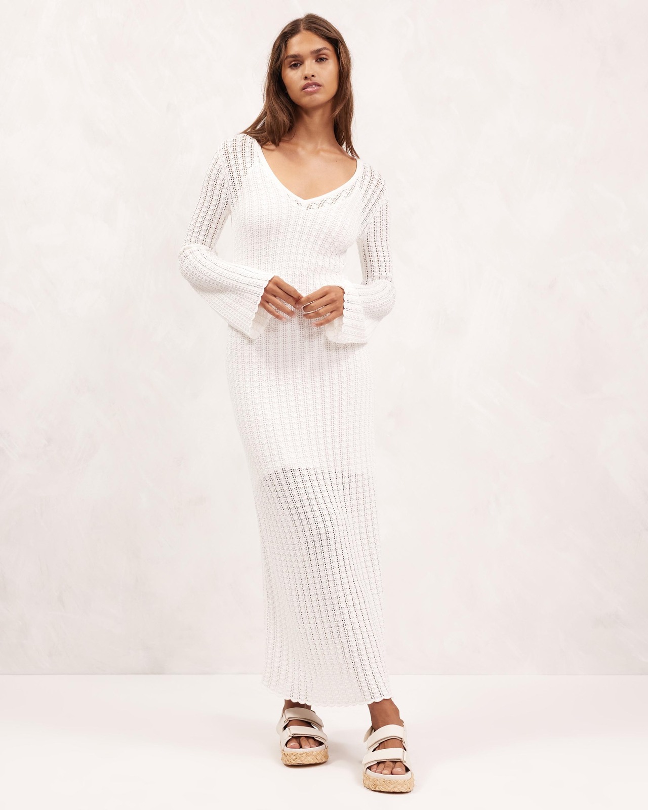 AERE Long Sleeve Crochet Dress AirRobe