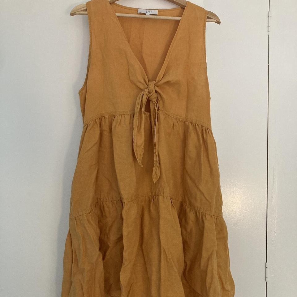 SABA Size XS Mustard Lila Linen Sleeveless Tiered Dress - AirRobe