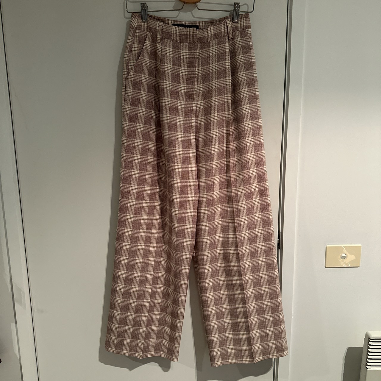 Beige Plaid Suit Pants