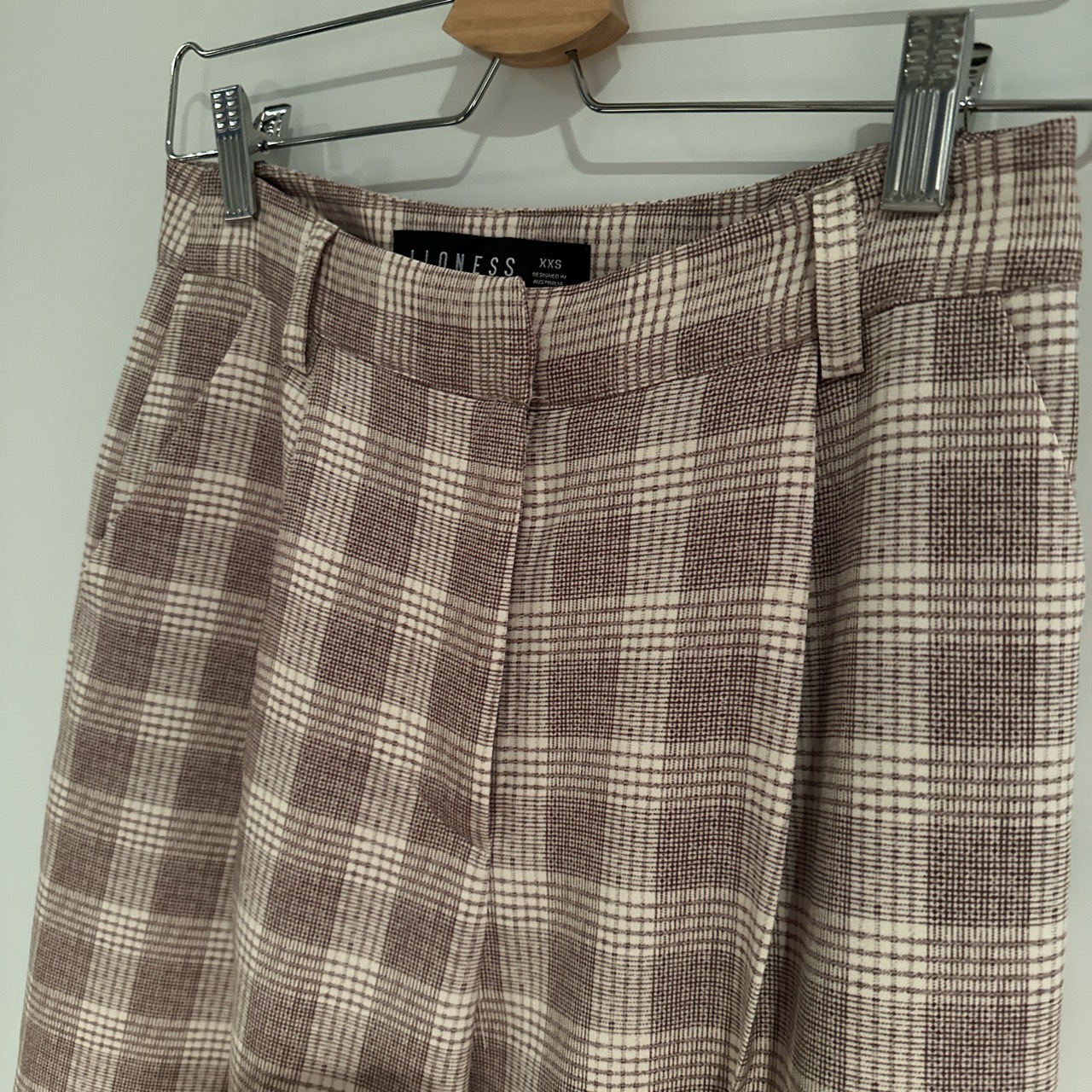 Beige Plaid Suit Pants