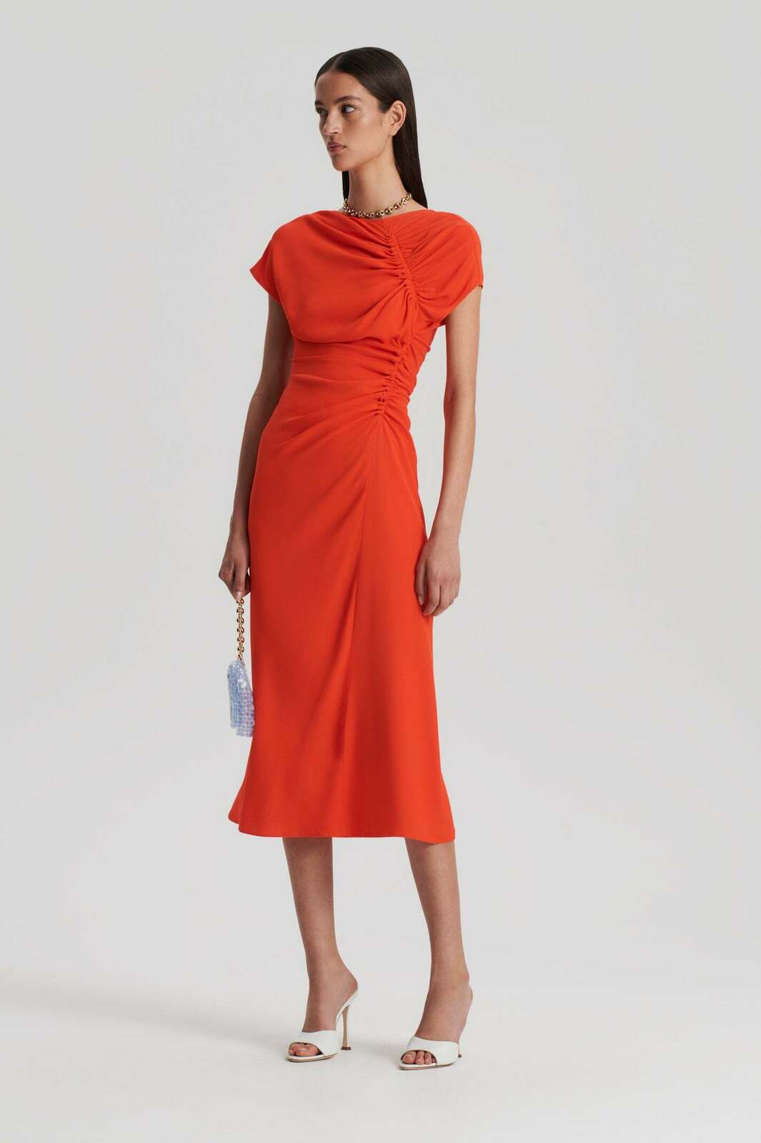 size 6 GATHERED DRAPE DRESS Tangelo