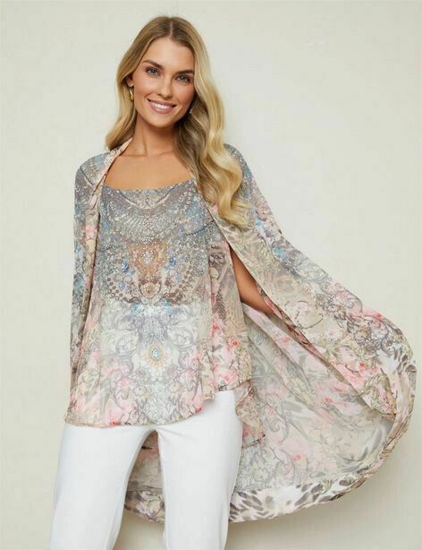 Hotfix Print Embellished Sheer Kaftan & Cami Matching Set NWT