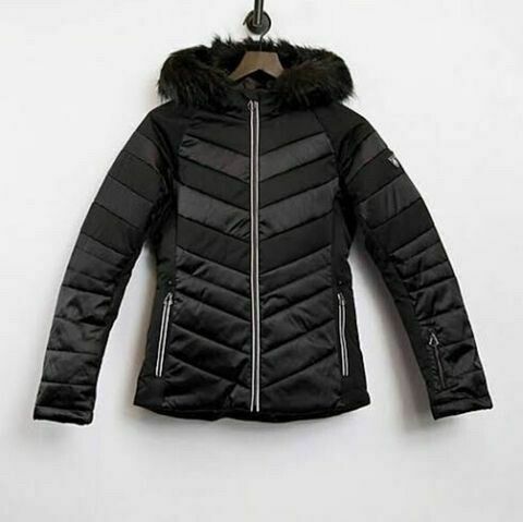 Swarovski Dazzling Black Fitted Fur Hood Snowboard Ski Jacket