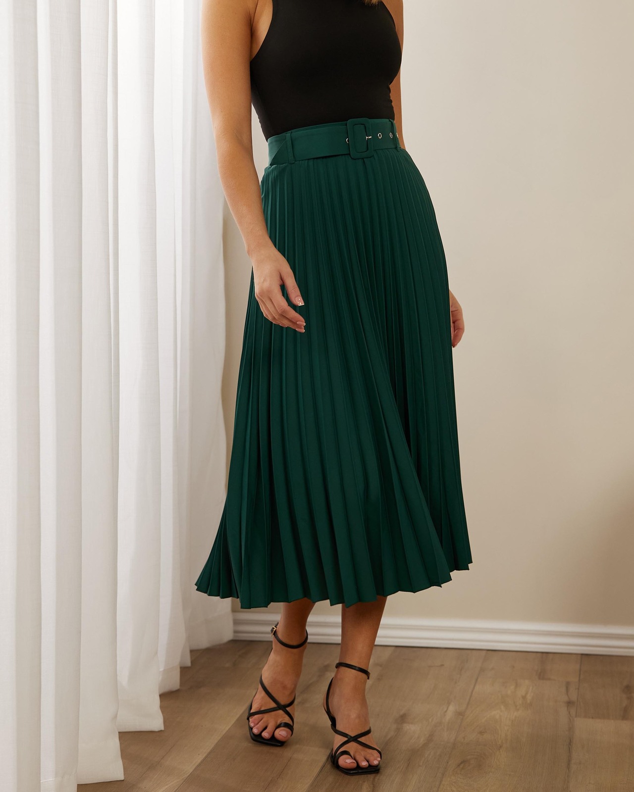 Hailey Pleated Belt Midi Skirt