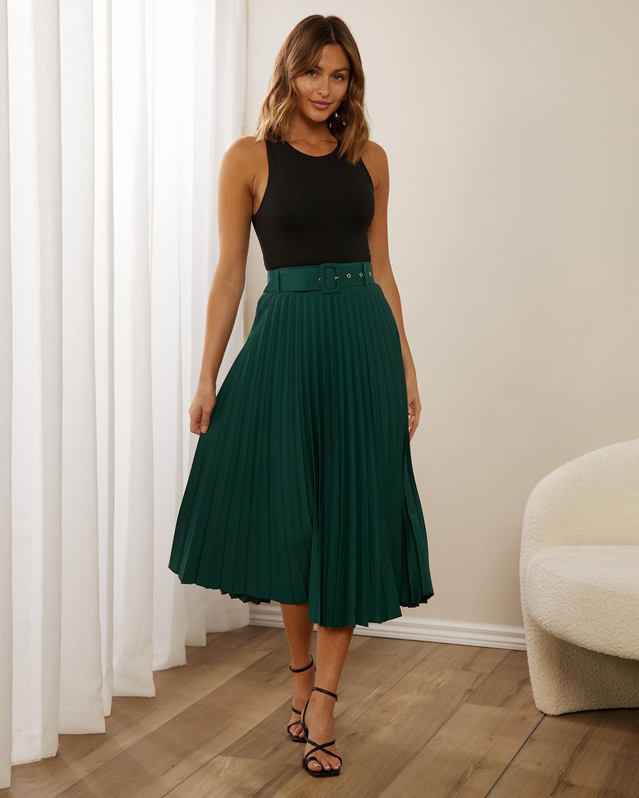 Hailey Pleated Belt Midi Skirt