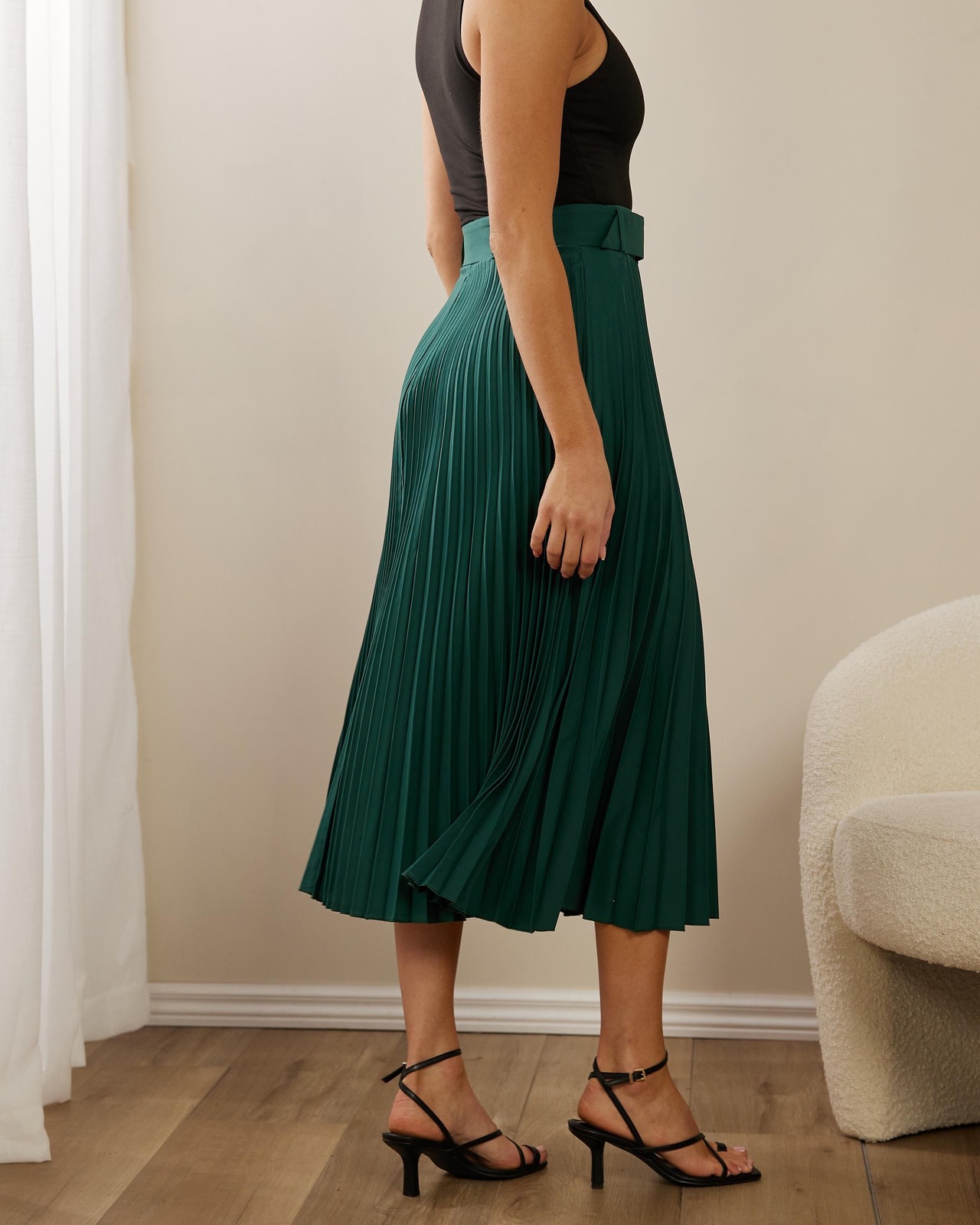 Hailey Pleated Belt Midi Skirt