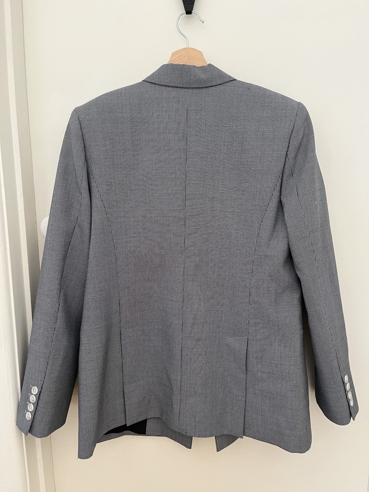 Navy and White Houndstooth Wool Blazer