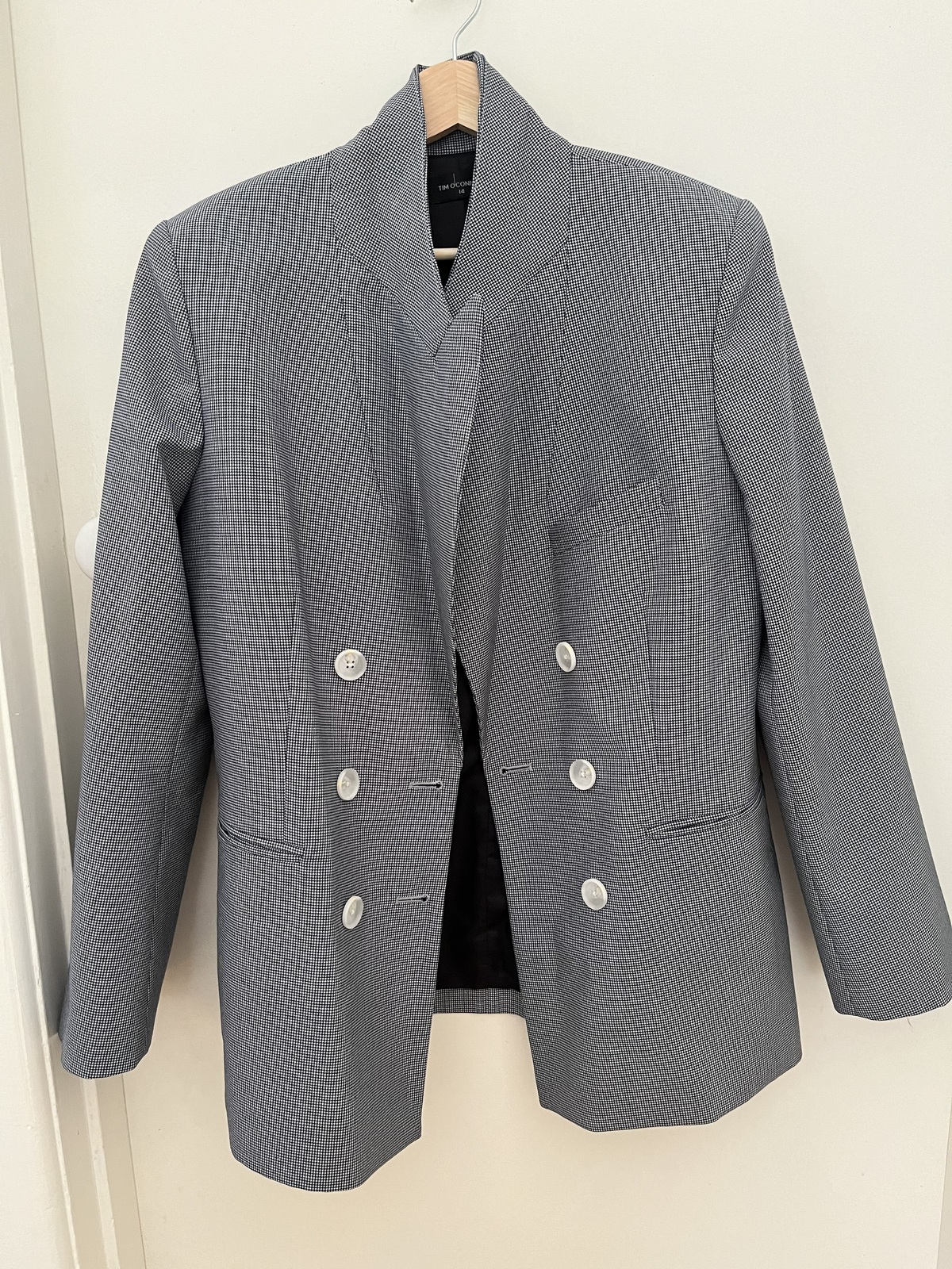 Navy and White Houndstooth Wool Blazer