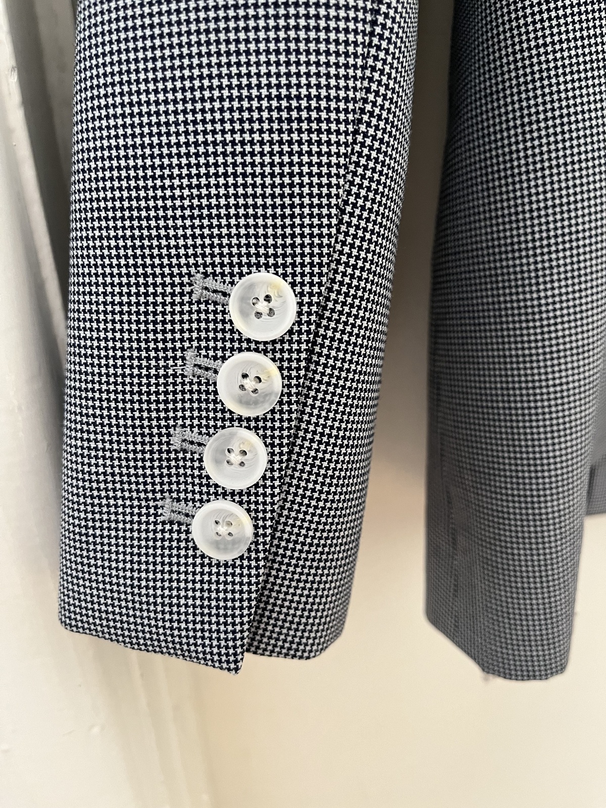 Navy and White Houndstooth Wool Blazer