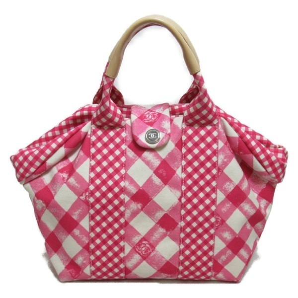 Gingham Taffy MEDIUM TOTE - COATED CANVAS NATURAL with GINGHAM TAFFY TRIM