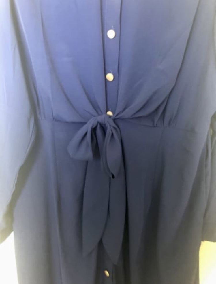 NWT Luxe Navy Shirt Midi-Dress Featuring Belted Waist Tie Accent