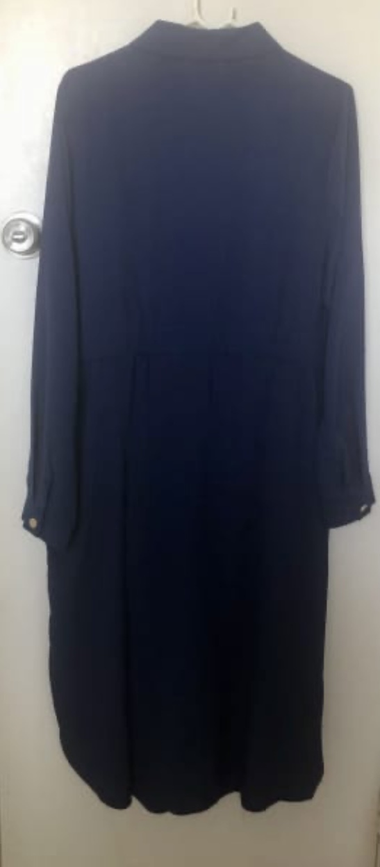 NWT Luxe Navy Shirt Midi-Dress Featuring Belted Waist Tie Accent