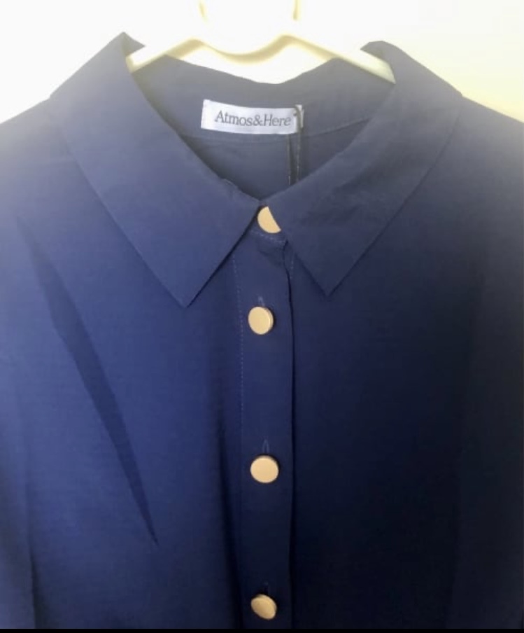 NWT Luxe Navy Shirt Midi-Dress Featuring Belted Waist Tie Accent