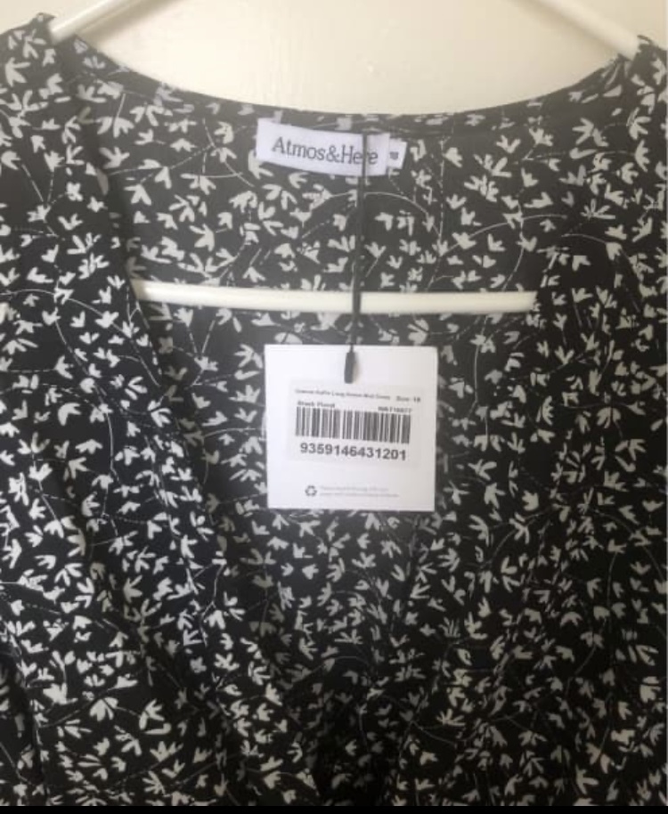 NWT Black & White Floral Print Midi/Full-Dress with Cinched Waist