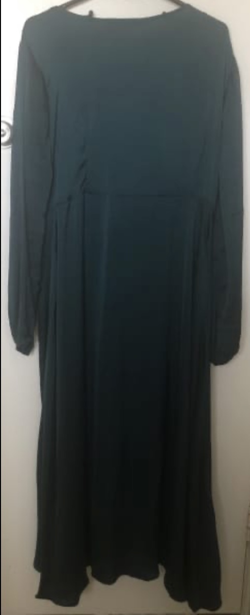 NWT Green Silky Midi-Dress with Tie Detail Neckline & Flowy Wrap Skirt