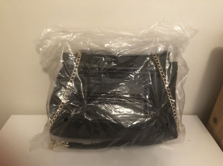 NWT Black Wide Quilted Shoulder Bag with Statement Gold Hardware