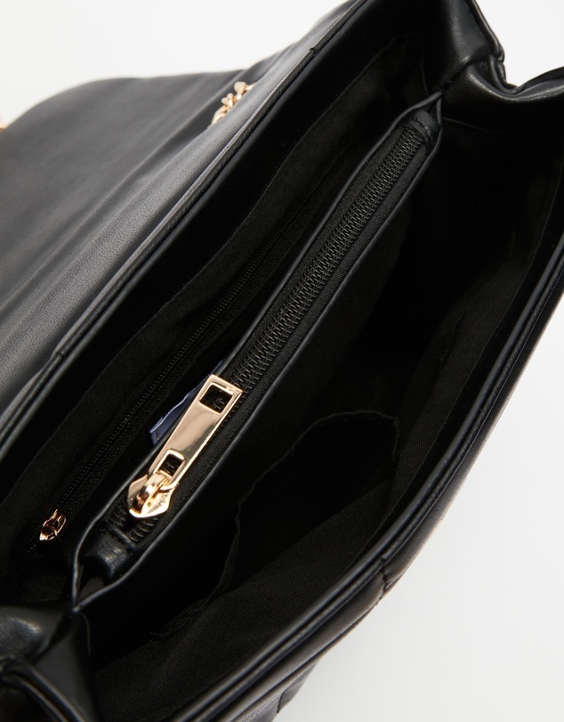 NWT Black Wide Quilted Shoulder Bag with Statement Gold Hardware