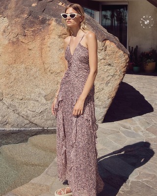 shona joy claudette ruched frill maxi dress Shona Joy Claudette Ruched Frill Midi Dress