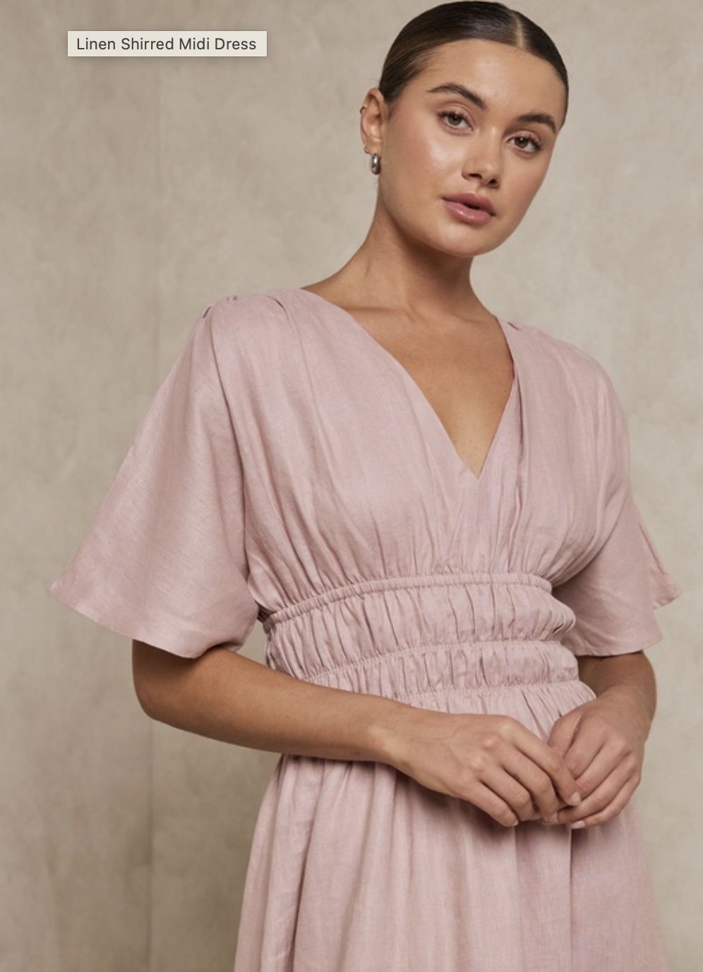 AERE Linen Shirred Midi Dress AERE AERE Linen Shirred Midi Dress AERE