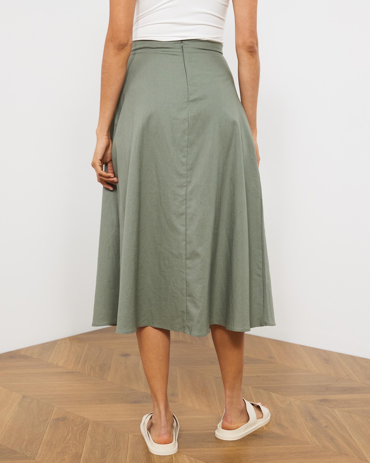 Vinny Button Front Linen Blend Skirt