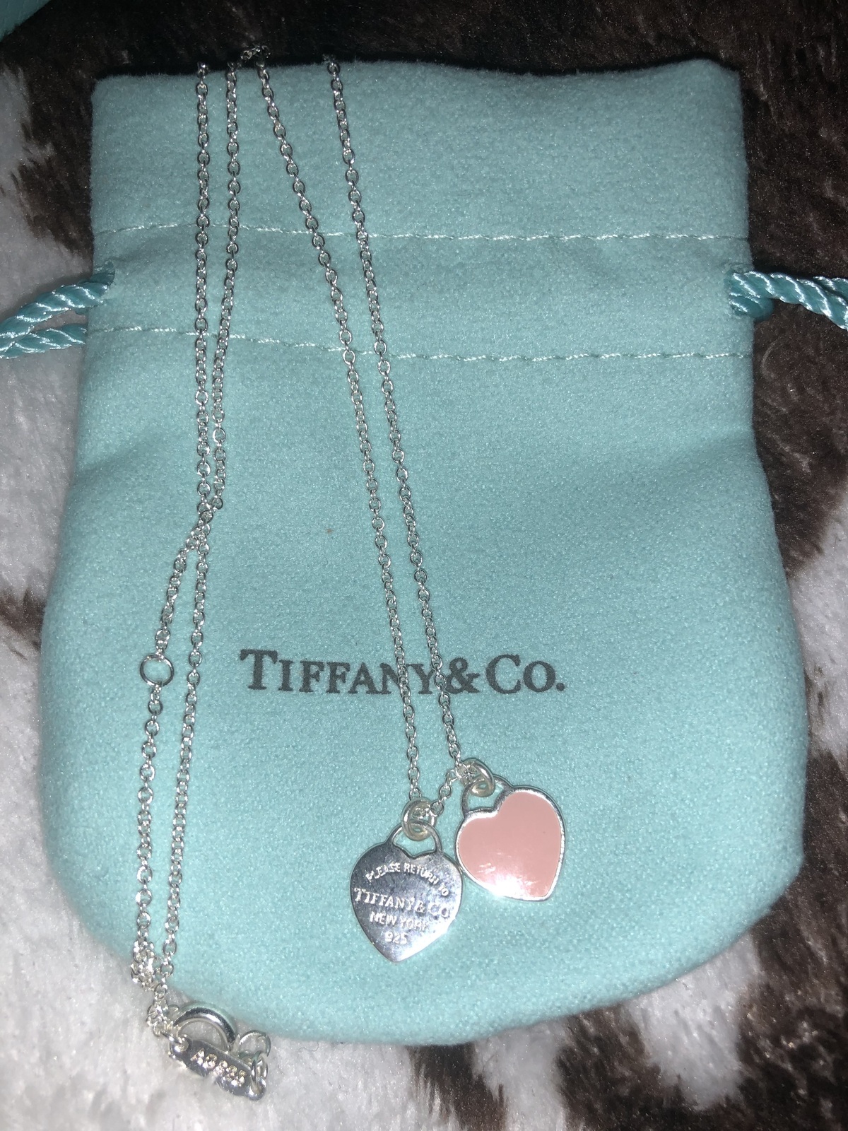 Tiffany And Co Pink Necklace Pink Double Heart Tag Pendant