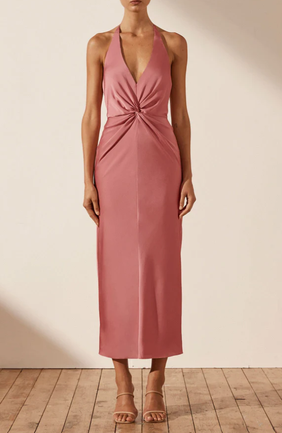 Luxe twist midi halter dress