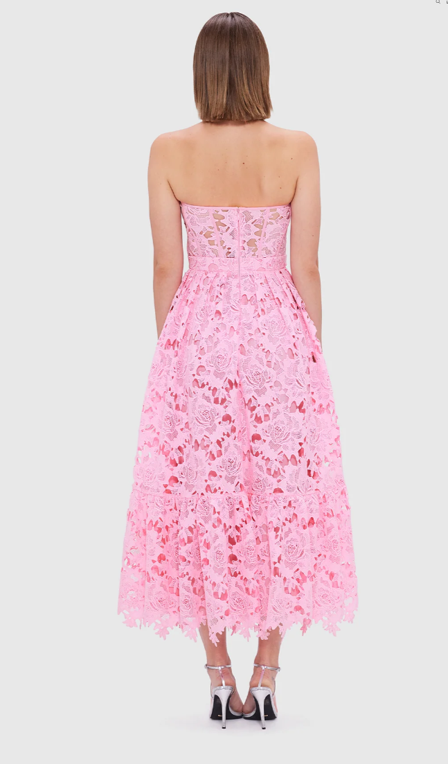 Emilia Lace Bustier Midi Dress - Candy Pink