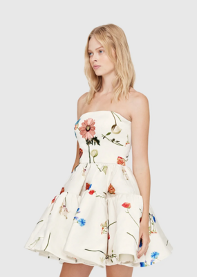 LEO LIN The Fields Embroidered Bustier Mini Dress White/Floral Size 14