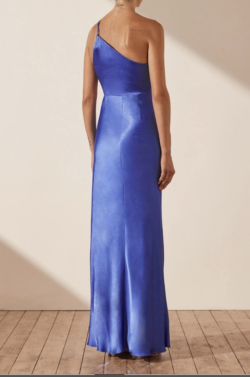 Oliviera Asymmetrical Gathered Maxi Dress - Strong Blue