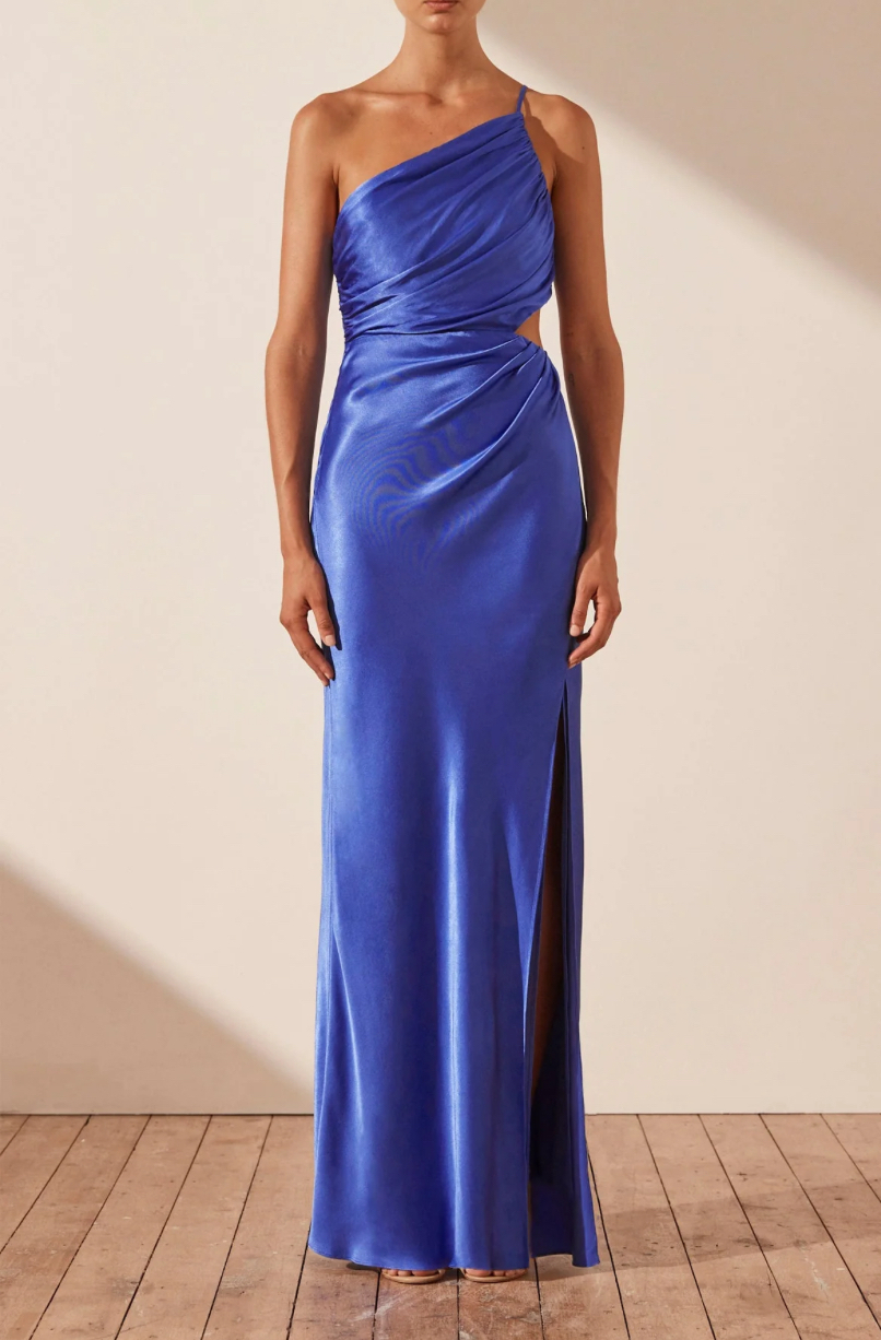 Oliviera Asymmetrical Gathered Maxi Dress - Strong Blue